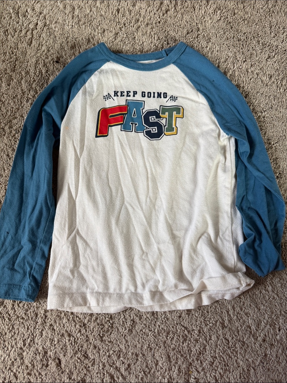 Keep Going FAST Kids Long Sleeve Raglan Tee - White & Blue